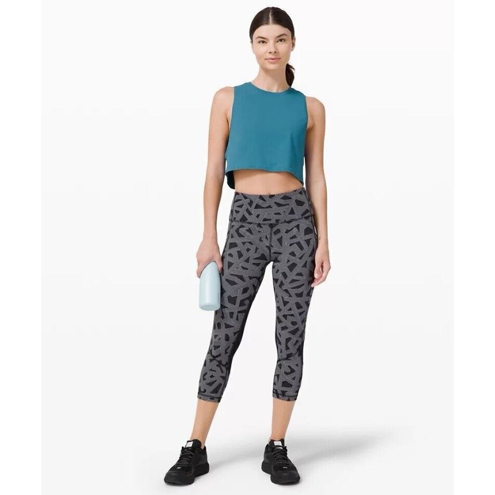 Lululemon Pace Rival High Rise Crop 22" Black Grey Design Running Legging Size 4 - Picture 3 of 12